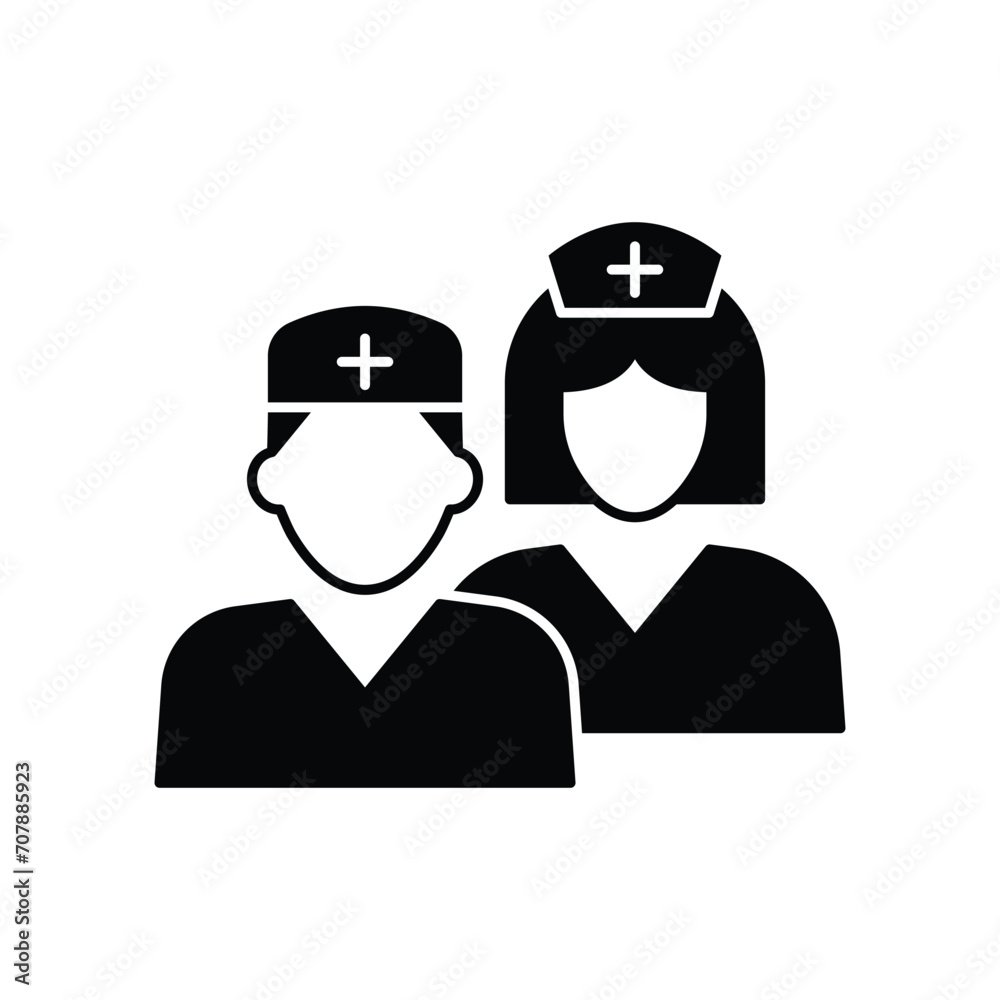 Medical team icon. Simple solid style. Nurse, male, female, man, woman, medic, doctor, health, medicine, hospital concept. Black silhouette, glyph symbol. Vector isolated on white background. SVG. Medical team icon. Simple solid style. Nurse, male, female, man, woman, medic, doctor, health, medicine, hospital concept. Black silhouette, glyph symbol. Vector isolated on white background. SVG.