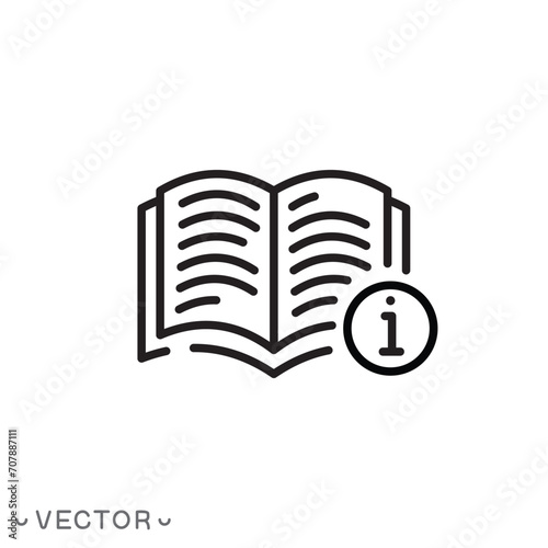 information book icon, info manual or brochure, guide user, helpdesk, line symbol isolated on white background, editable stroke eps 10 vector illustration