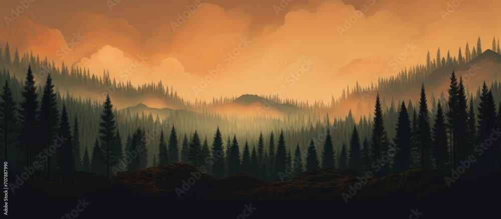 Wildfire smoke beside forest