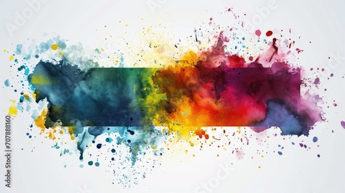 Colorful watercolor paint splashes on white background with copy space