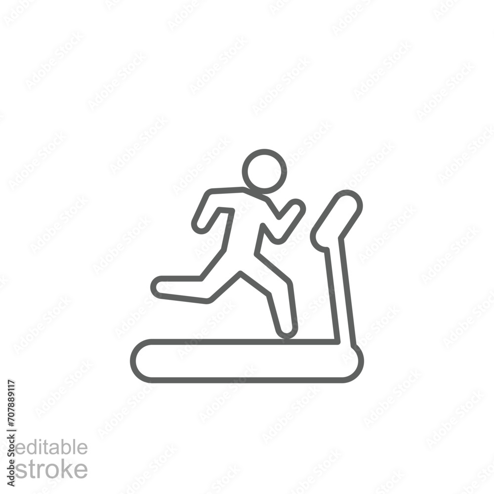 Man running on treadmill icon. Simple outline style. Run, runner, gym equipment, fitness, exercise machine, sport concept. Thin line symbol. Vector isolated on white background. Editable stroke SVG. Man running on treadmill icon. Simple outline style. Run, runner, gym equipment, fitness, exercise machine, sport concept. Thin line symbol. Vector isolated on white background. Editable stroke SVG.