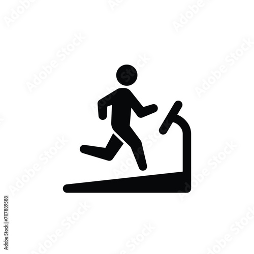 Man running on treadmill icon. Simple solid style. Run, runner, gym equipment, fitness, exercise machine, sport concept. Black silhouette, glyph symbol. Vector isolated on white background. SVG.