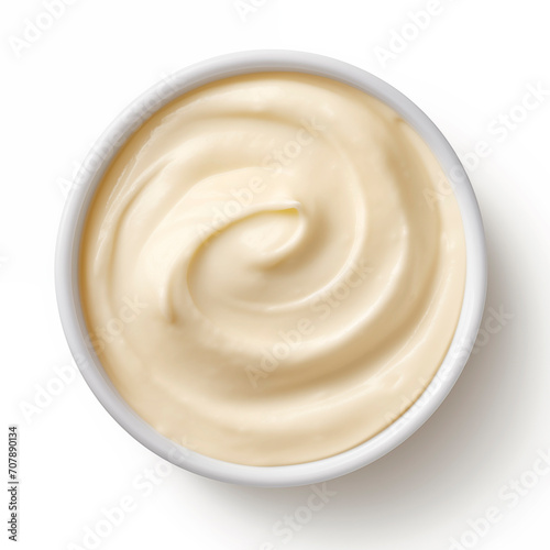 Top view of mayonnaise isolated on white background