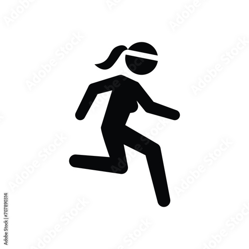 Run icon. Simple solid style. Running woman, person, active, action, runner, athlete, sprint, fast, people, sport concept. Black silhouette, glyph symbol. Vector isolated on white background. SVG.
