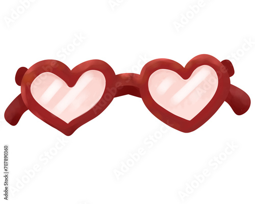 clip art cute watercolor crayon illustration style of heart shaped red sunglasses for valentine