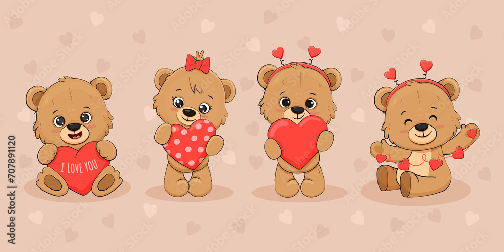 Cute cartoon teddy bear with heart for your design. Valentine's card. Mother's Day card. Cute cartoon teddy bear with heart for your design. Valentine's card. Mother's Day card.