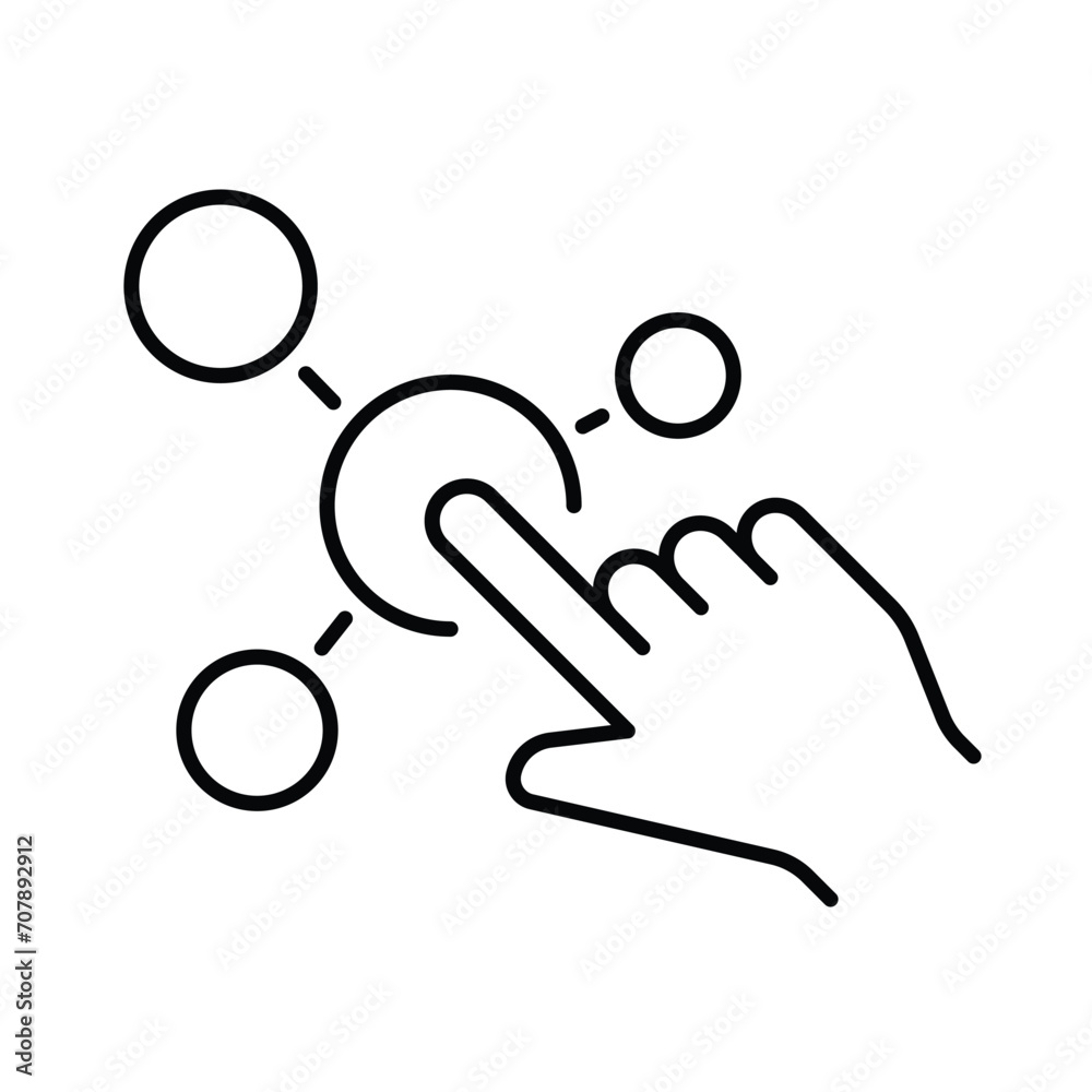 Interaction icon. Simple outline style. Experience, choice, variety functions, multiple digital skills, click finger concept. Thin line symbol. Vector illustration isolated. Interaction icon. Simple outline style. Experience, choice, variety functions, multiple digital skills, click finger concept. Thin line symbol. Vector illustration isolated.