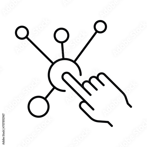 Interaction icon. Simple outline style. Experience, choice, variety functions, multiple digital skills, click finger concept. Thin line symbol. Vector illustration isolated.
