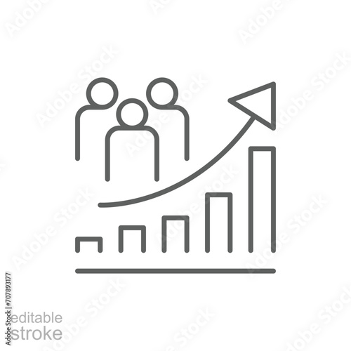 Population growth icon. Simple outline style. Increase social development, economic evolution, global demography graph concept. Thin line symbol. Vector illustration isolated. Editable stroke. photo