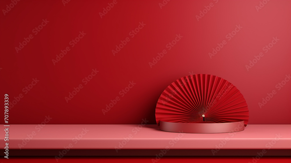 3d modern stylish empty red table countertop with copy space