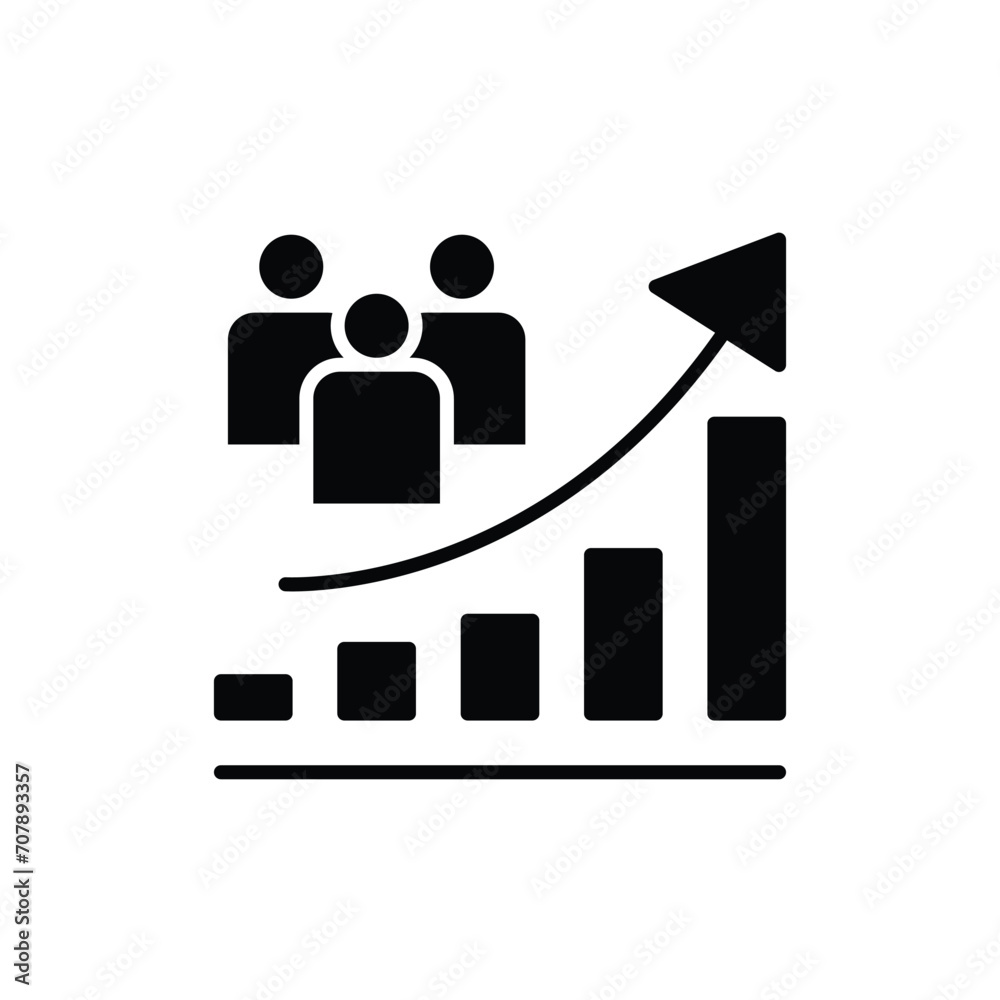 Population growth icon. Simple solid style. Increase social development, economic evolution, global demography graph concept. Black silhouette, glyph symbol. Vector illustration isolated. Population growth icon. Simple solid style. Increase social development, economic evolution, global demography graph concept. Black silhouette, glyph symbol. Vector illustration isolated.