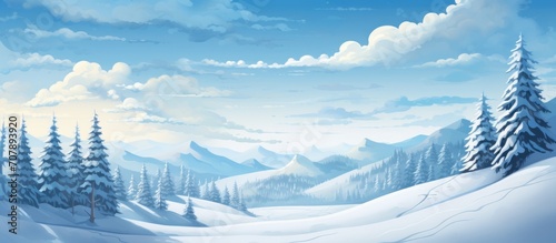 Winter landscape with snow-covered hills. Winter greeting card. © TheWaterMeloonProjec