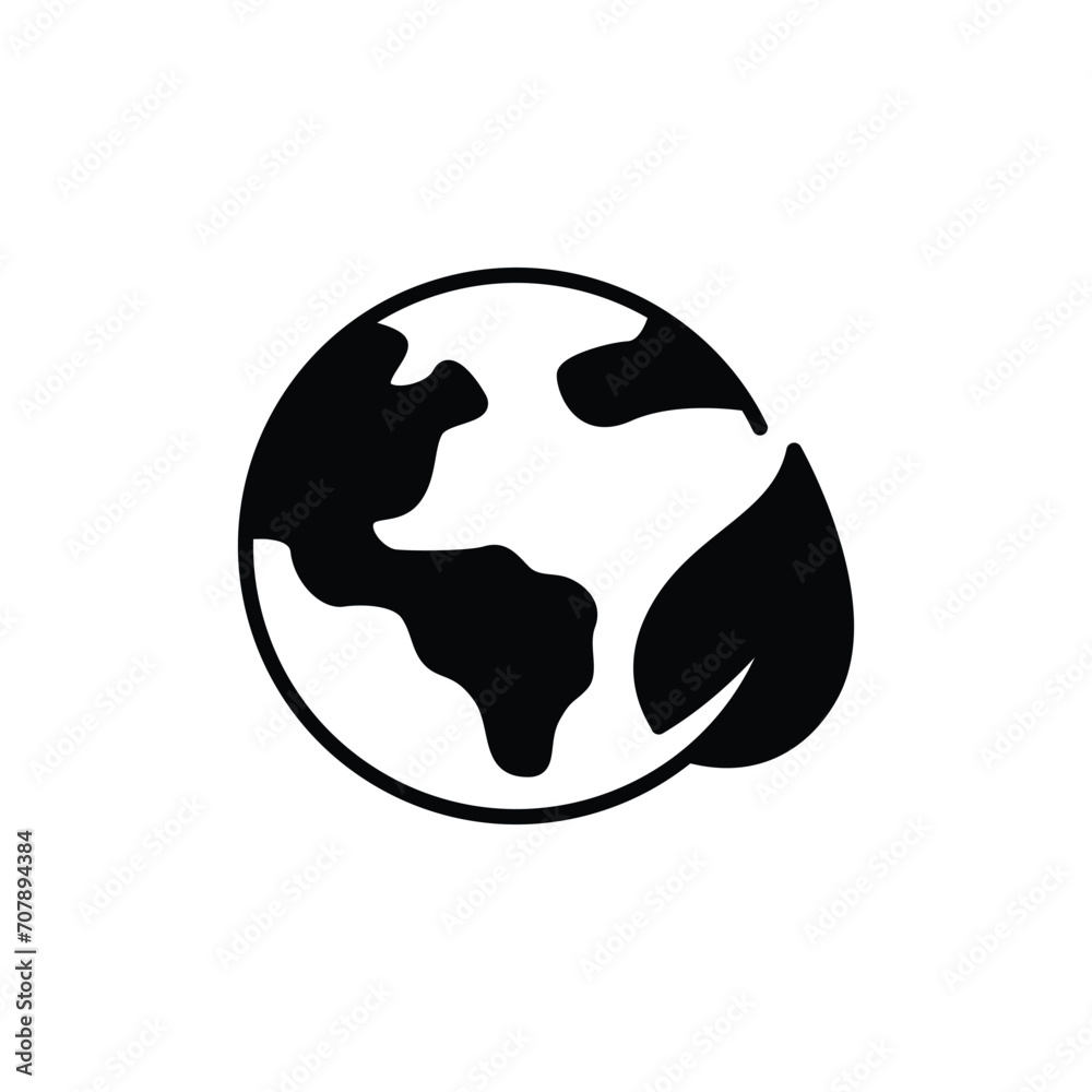Green earth planet icon. Simple solid style. World ecology, globe with leafs, eco environment logo, save nature concept. Black silhouette, glyph symbol. Vector illustration isolated. Green earth planet icon. Simple solid style. World ecology, globe with leafs, eco environment logo, save nature concept. Black silhouette, glyph symbol. Vector illustration isolated.