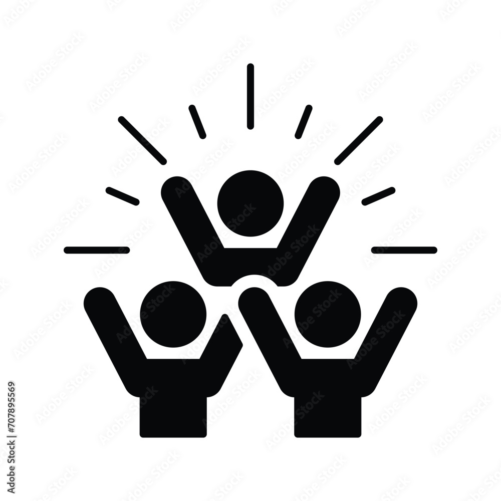 Group happy people icon. Simple solid style. Active kid, joy, fun team, enjoy, fan, freedom concept. Black silhouette, glyph symbol. Vector illustration isolated. Group happy people icon. Simple solid style. Active kid, joy, fun team, enjoy, fan, freedom concept. Black silhouette, glyph symbol. Vector illustration isolated.