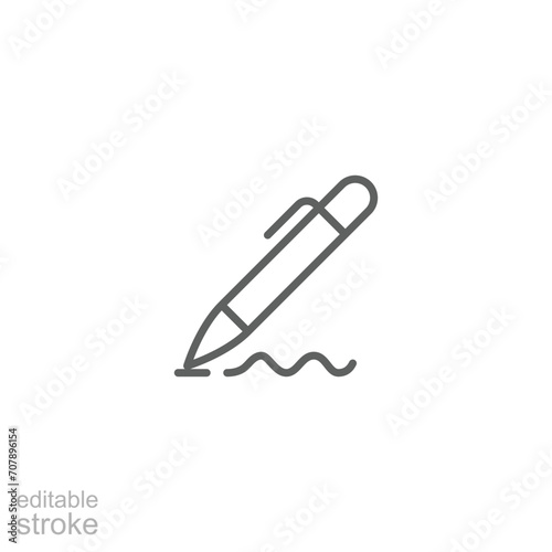 Pen  write icon. Simple outline style. Signature pen  paper  ink  sign  pencil  tool  education concept. Thin line symbol. Vector illustration isolated. Editable stroke.