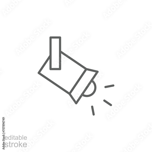 Searchlight icon. Simple outline style. Spotlight, stage light projector, floodlight, track light, theater concept. Thin line symbol. Vector illustration isolated. Editable stroke.