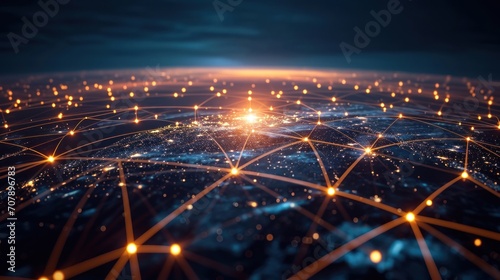Vast digital network connecting data points across the globe photo