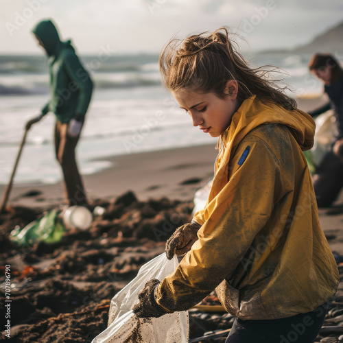 The spirit of coastal stewardship as volunteers come together for a beach cleanup. camaraderie and shared commitment to preserving the beauty of the shoreline