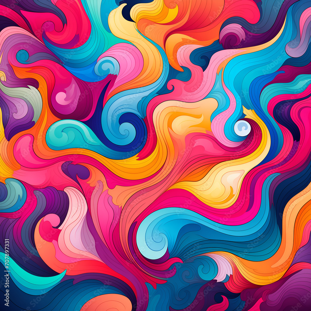 Colorful repeating seamless patternillustration, decoration, ornament, art, color, backdrop, swirl, floral, vintage, wave,  ai generative