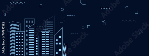 Business development real estate investment concept with building on dark blue background.