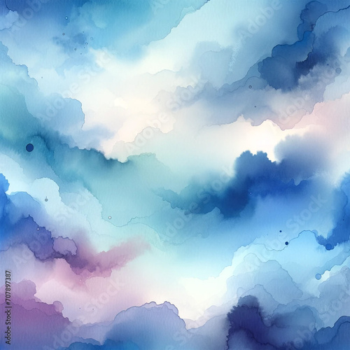 Abstract art watercolor clipart featuring a soothing gradient of blues and purples.