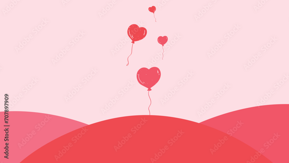 Abstarct heart shape balloon flying away with love valentine background. 