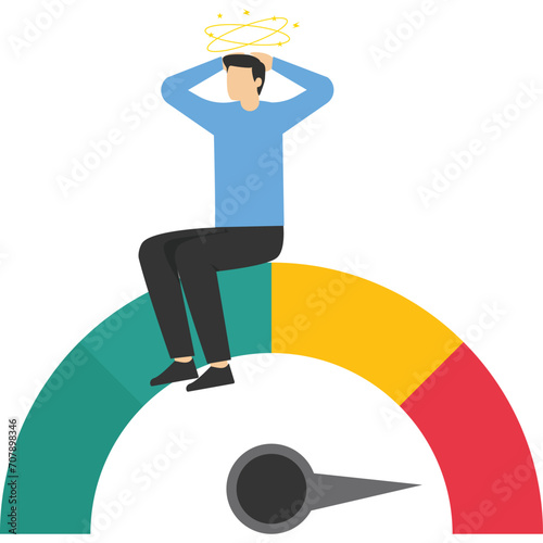 stress concept. a stressed businessman, Jane, a stressed businessman with a big head indicator. Deadline pressure, stressful work. Character illustrations

