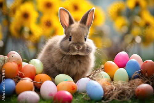 Cheerful Easter Bunny with Colorful Eggs © MyPixelArtStudios