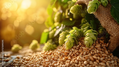 Golden barley and hops essential ingredients for crafting quality beer and ale photo