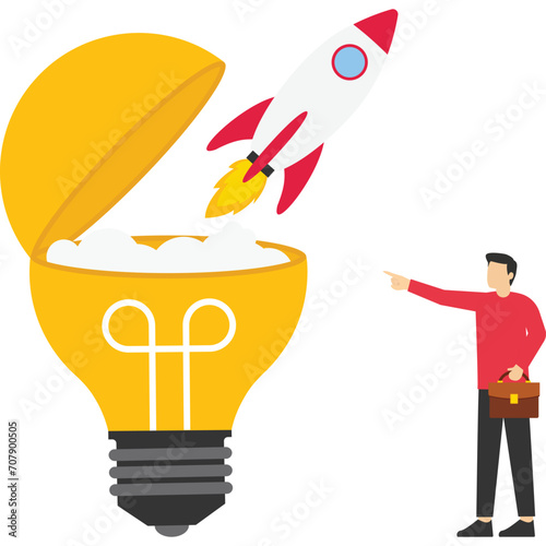 Concept of many ideas for starting a business. Business project startup process, ideas through planning and strategy, time management. an idea that many rockets carry.

