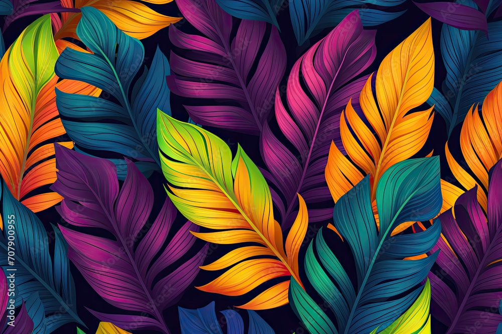Tropical leaves in a bright coloured pattern Tropical leaves in a bright coloured pattern