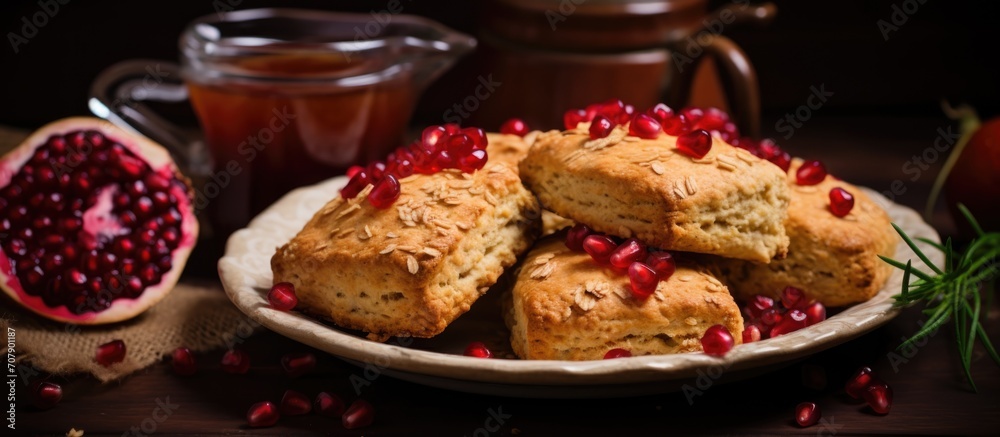 Freshly baked scones with whole-wheat and pomegranate. Freshly baked scones with whole-wheat and pomegranate.