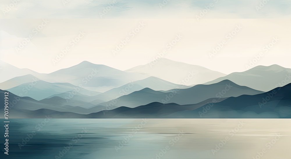 Silhouette Mountain and Lake Scene