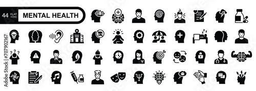 Mental health icon set. Flat style icons pack. Vector illustration. 