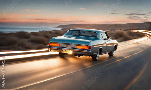 California dream: Sunset vibes with a classic 70s car © karandaev