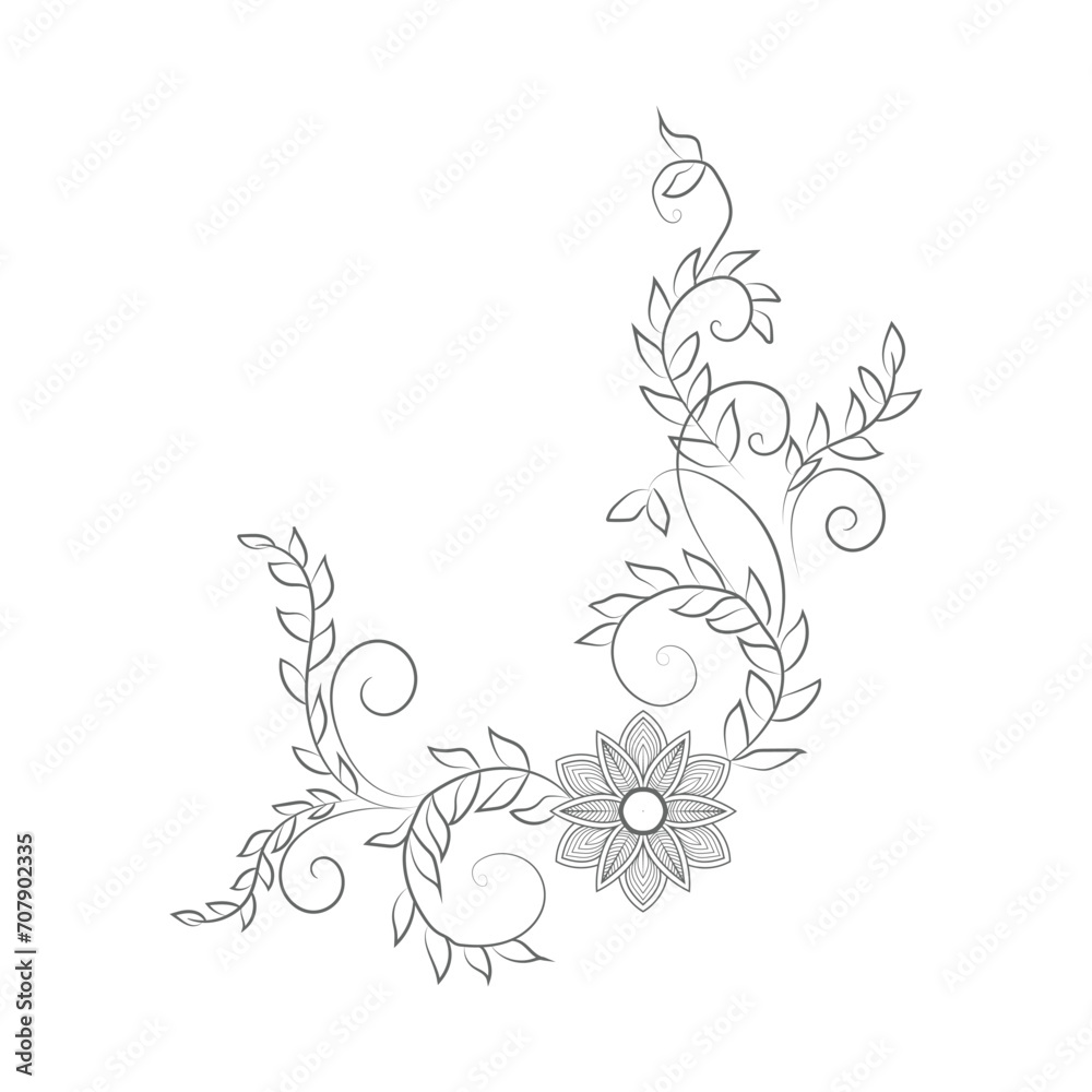Free vectore art and hand drawing flower art black and white flat design outline illustration.