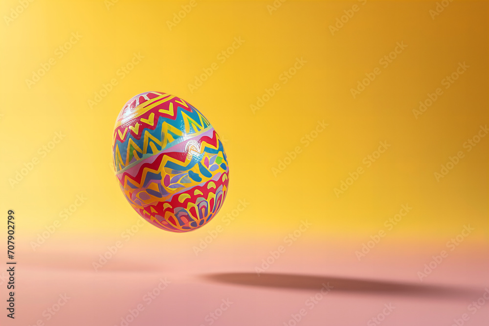 One perfect bright Easter egg with ornaments levitated with a shadow isolated on bright background One perfect bright Easter egg with ornaments levitated with a shadow isolated on bright background