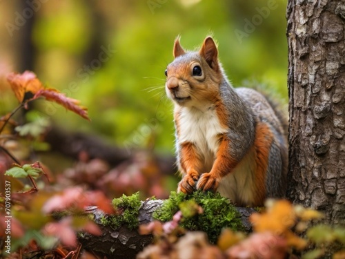 Squirrel in the forest on an autumn day