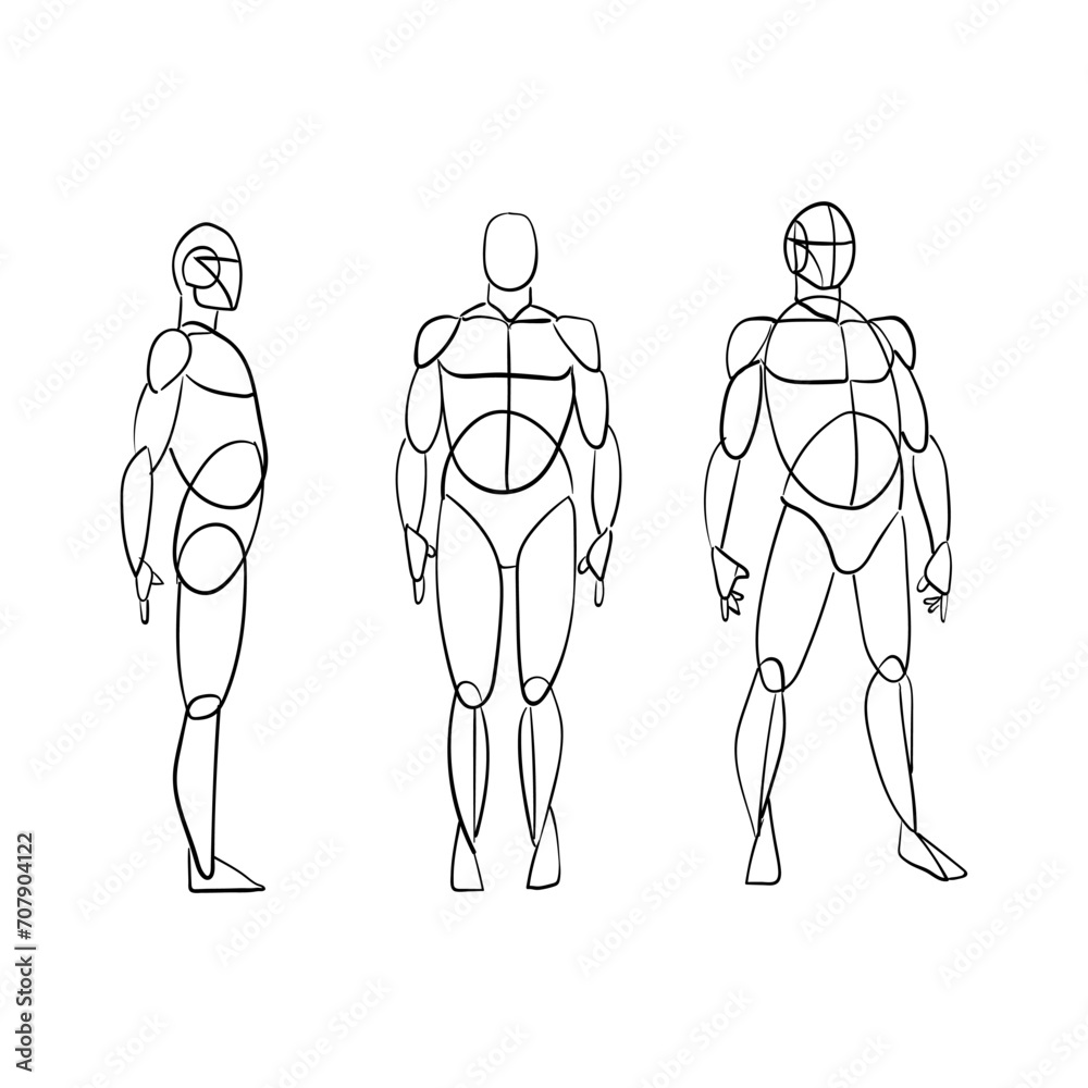 How to draw human mannequin figure. Easy drawing. Vector illustration image.