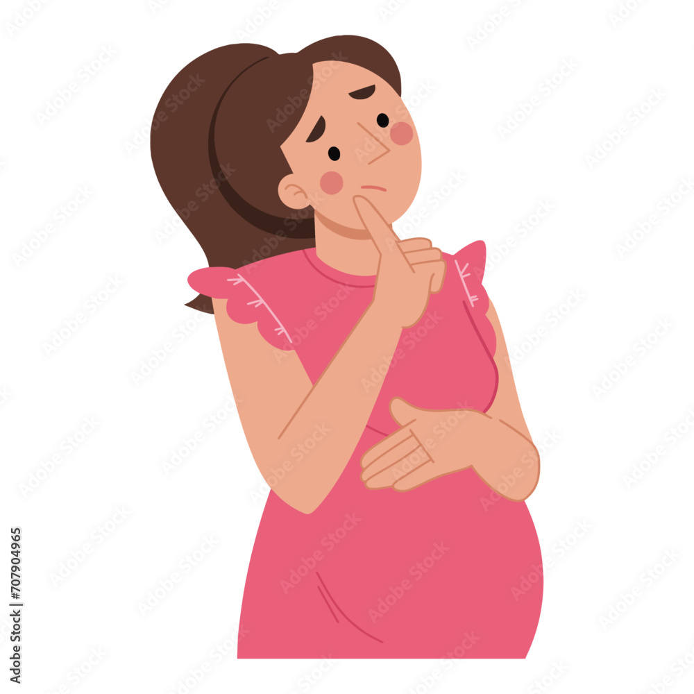 Pregnant woman doubts and looks up vector illustration Pregnant woman doubts and looks up vector illustration