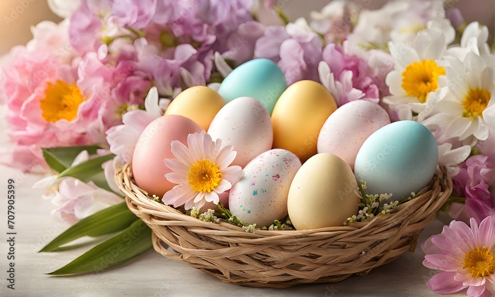 Easter elegance: Still life with eggs and flowers Easter elegance: Still life with eggs and flowers