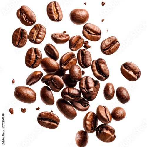 Close-up of Roasted Coffee Beans Piled High on a transparent Background