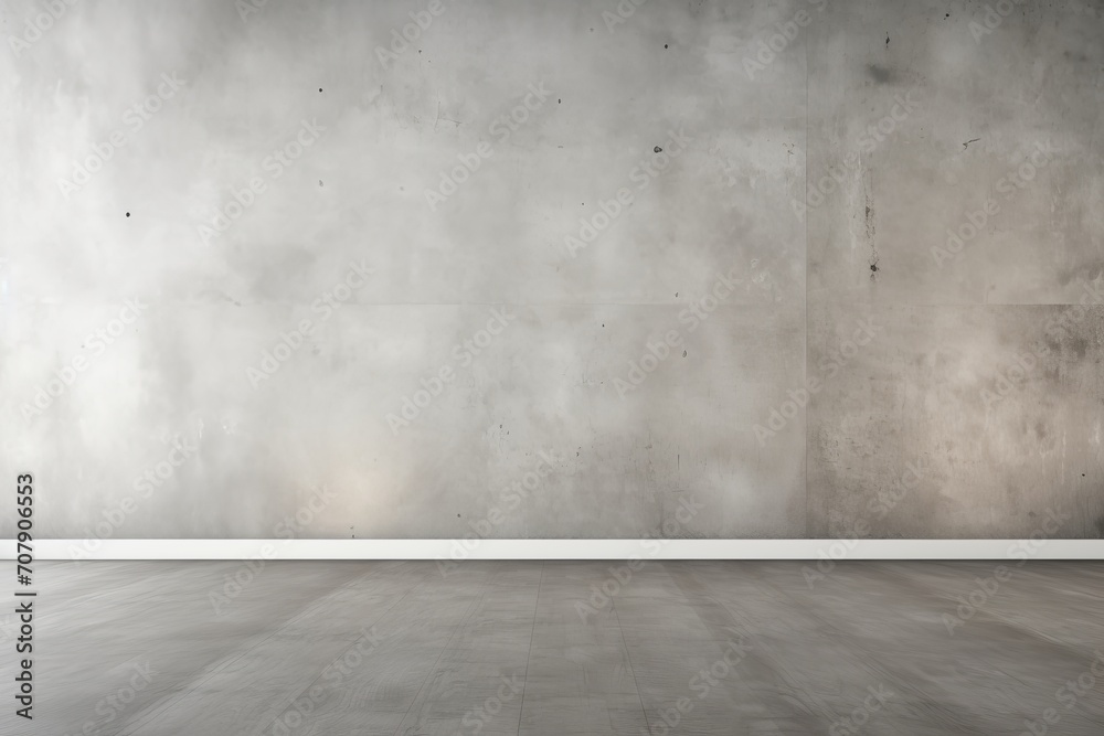 Gray concrete empty wall for your text or product product presentation with copy space, room mockup, brown parquet floor