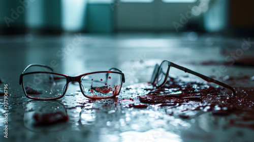 Documentary photography, Glasses on blood stains on hospital floor