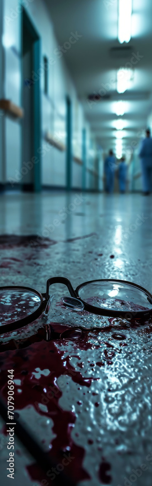 Documentary photography, Glasses on blood stains on hospital floor