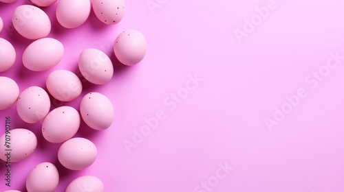 pink Easter eggs on a pink background  top view  Easter concept