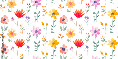 Wonderful light spring pattern of watercolor flowers. Watercolor flowers on a white background watercolor pattern. Wildflowers watercolor.