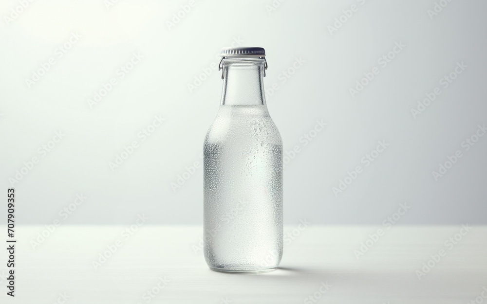 Soda water in a glass bottle White soda in a glass of white tones Soda water in a glass bottle White soda in a glass of white tones