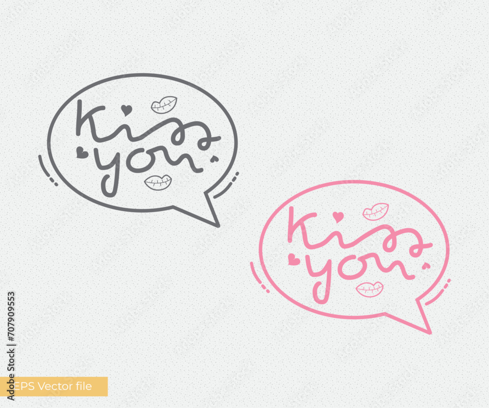 kiss you vector lettering, Handwritten love text letter. Vector love illustration kiss you vector lettering, Handwritten love text letter. Vector love illustration