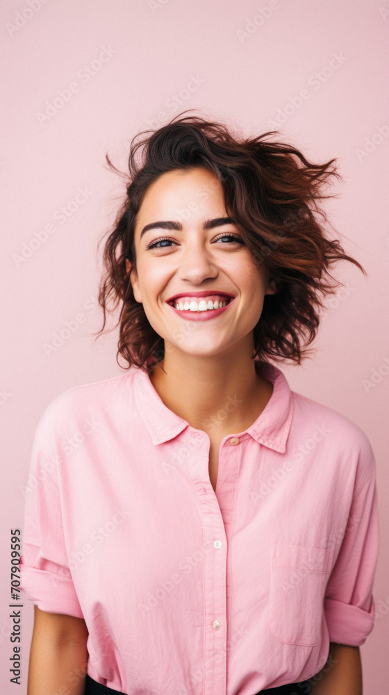 Portrait of a beautiful happy young woman smiling isolated over pink background Portrait of a beautiful happy young woman smiling isolated over pink background